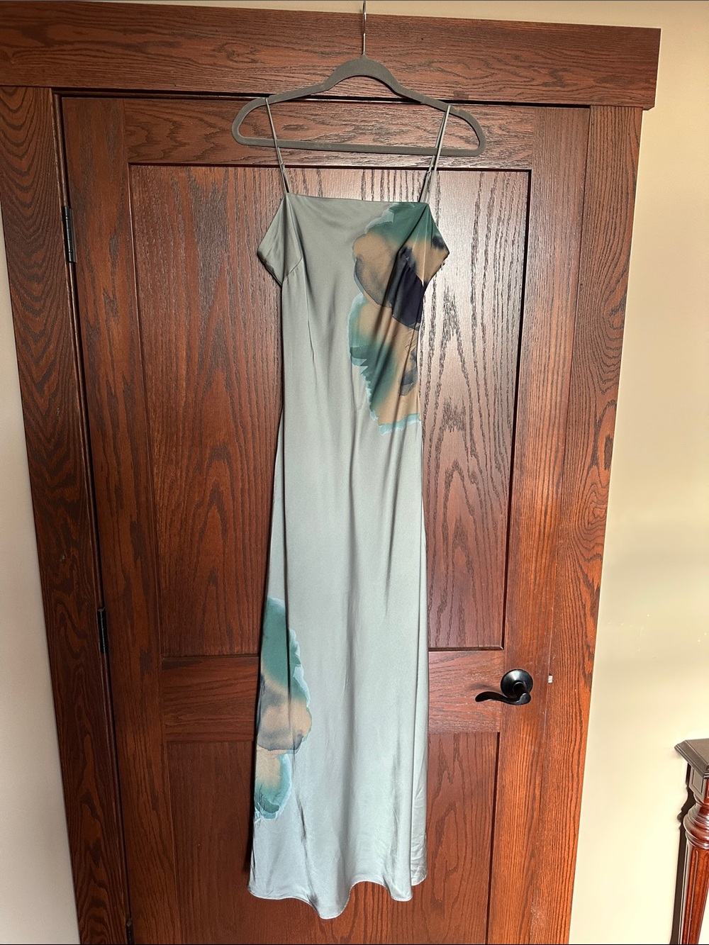 Hutch Lisa Silk Slip Maxi Dress in Soft Sage with Watercolor Floral size XL - Picture 7 of 12